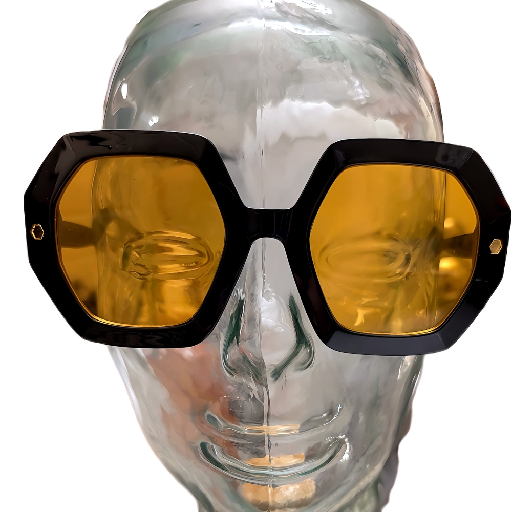 Hexagonal Black and Gold Sunglasses